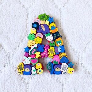 Vintage animal decorated A initial letter, wooden handmade wall hanging